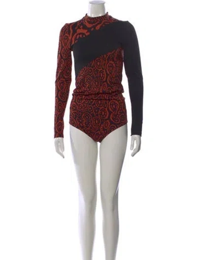 Pre-owned Wolford Paisley Print Mock Neck Bodysuit In Multi