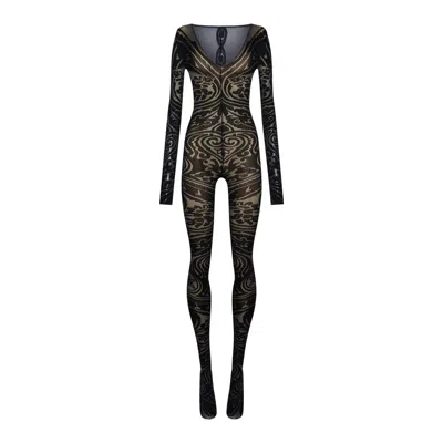 Wolford Paisley Tattoo Catsuit In Gray