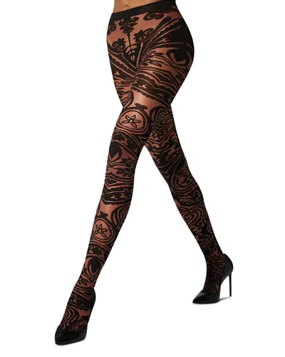 Wolford Paisley Tattoo Tights In Chocolate/black