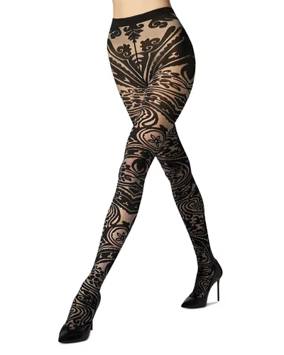 Wolford Paisley Tattoo Tights In Grey/black