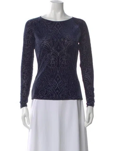 Pre-owned Wolford Patterned Crew Neck Top In Blue