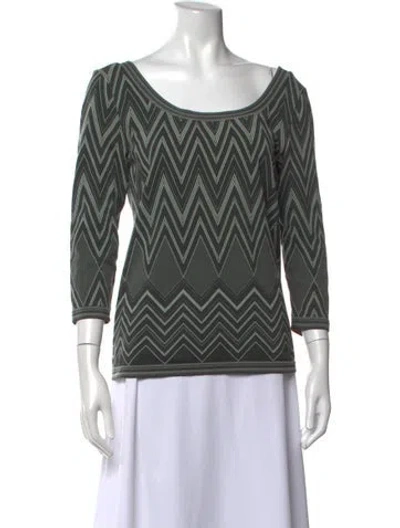 Pre-owned Wolford Patterned Scoop Neck Top In Green