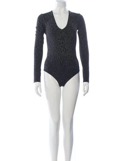 Pre-owned Wolford Patterned V-neck Bodysuit In Multi