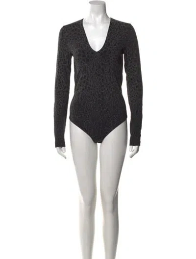 Pre-owned Wolford Patterned V-neck Bodysuit In Multi