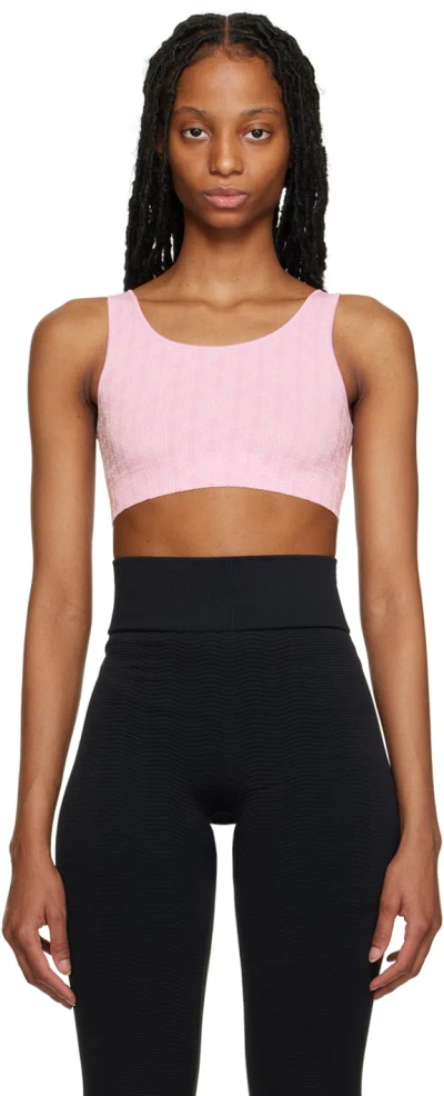 Wolford Succession Logo Chain Jacquard Bra Top In 9901 Prisma Pink/off