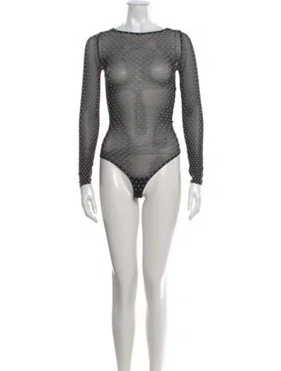 Pre-owned Wolford Polka Dot Print Crew Neck Bodysuit In Gray