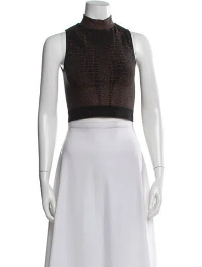 Pre-owned Wolford Printed Mock Neck Crop Top In Brown