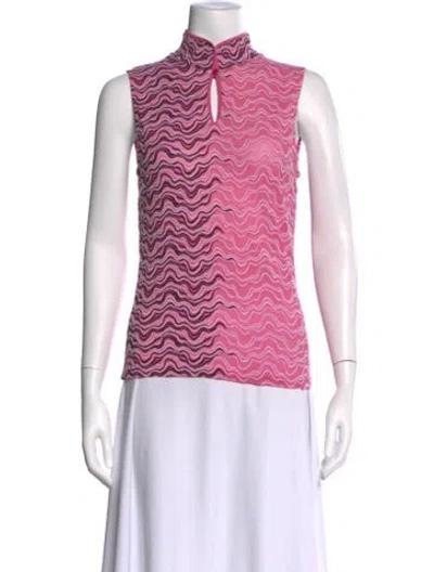 Pre-owned Wolford Printed Mock Neck Top In Pink