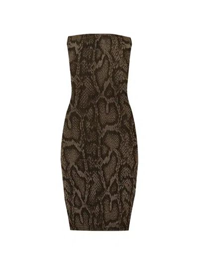 Wolford Python-print Shimmering Midi Dress In Brown