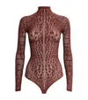 Wolford Reptile Net String Bodysuit In Burgundy