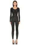 Wolford Reptile Patterned Long Sleeve Jumpsuit In Black