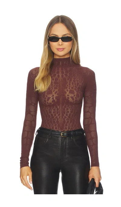 Wolford Reptile Net String Bodysuit In Burgundy