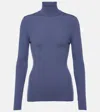 Wolford Ribbed-knit Virgin Wool Turtleneck Top In Dustblue