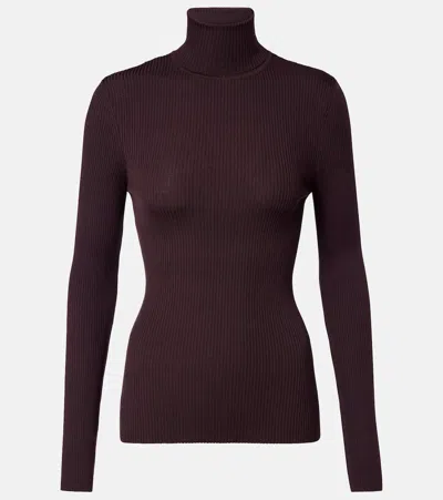 Wolford Ribbed-knit Virgin Wool Turtleneck Top In Purple