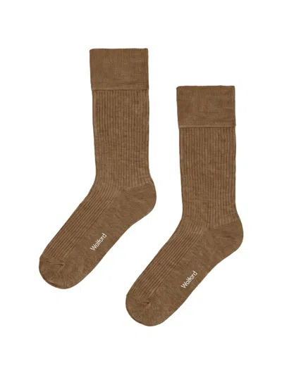 Wolford Ribbed Stretch-cotton Socks In Brown