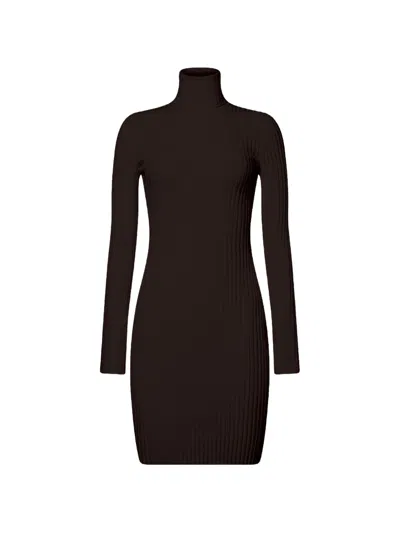 Wolford Ribbed-knit High-neck Mini Dress In Brown