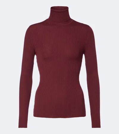 Wolford Ribbed-knit Virgin Wool Turtleneck Top In Burgundy