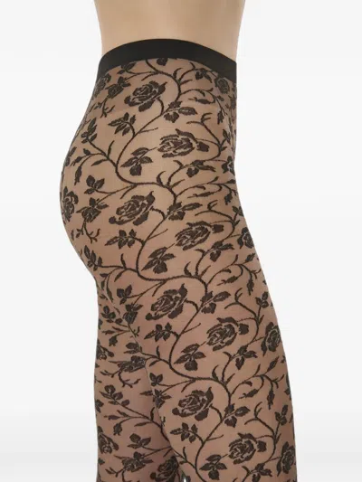 Wolford Rose Floral-pattern Tights In Neutral