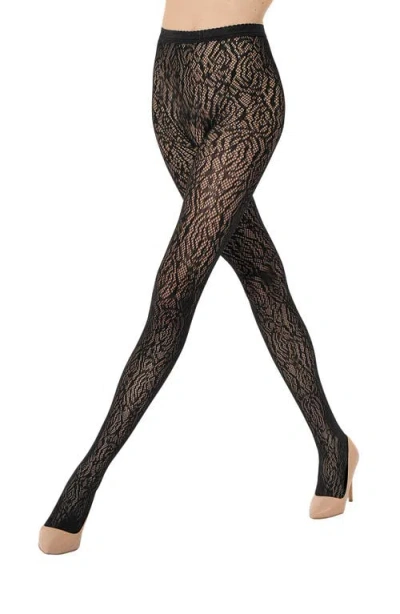 Wolford Rose Lace Tights In Black