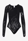 Wolford Floral Long Sleeve Sheer Top In Black