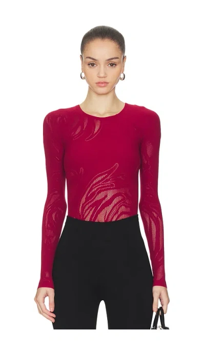 Wolford Rose Net Bodysuit In Red