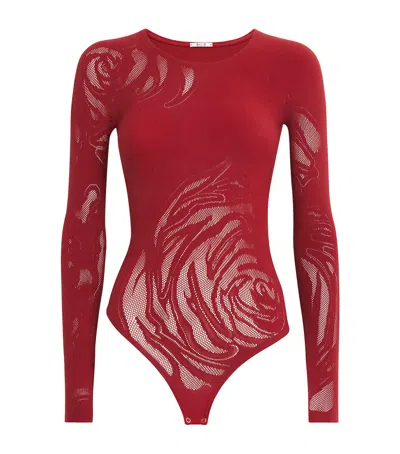 Wolford Rose Net Bodysuit In Red