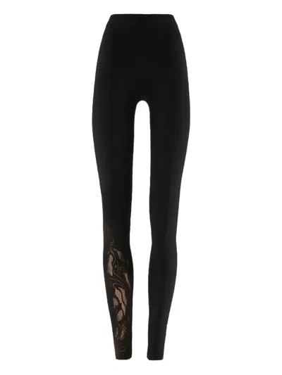 Wolford Rose-net-panel Leggings In Black