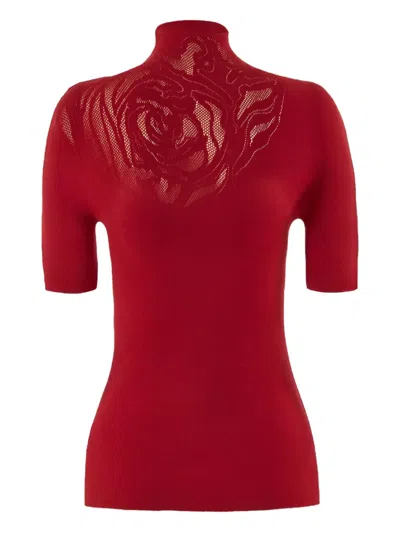 Wolford Rose-pattern Short-sleeve Top In Red
