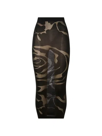 Wolford Rose Shadow Fitted Midi Skirt In Black