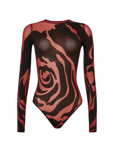 Wolford Rose Shadow Long-sleeved Bodysuit In Red