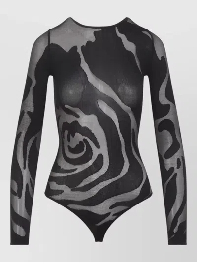 Wolford Darkwood Black Rose Shadow String Body In Multi