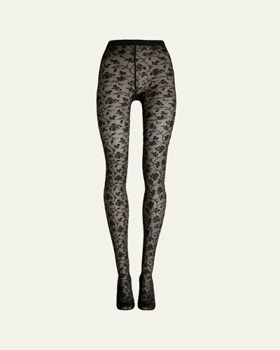 Wolford Rose Sheer & Opaque Tights In Black