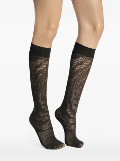 Wolford Rosebloom Mesh Stockings In Black