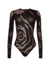 Wolford Rose-pattern Circular-knit Bodysuit In Brown