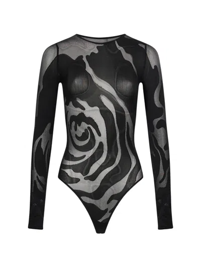 Wolford Darkwood Black Rose Shadow String Body In Multi