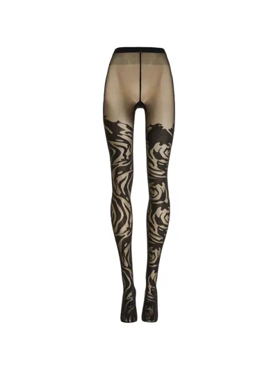 Wolford Rose-pattern Sheer Tights In Blue
