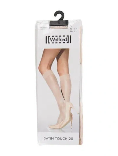 Pre-owned Wolford Satin Knee High Socks In Neutral