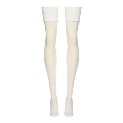 Wolford Satin Touch 20 Lace-trim Stockings In White
