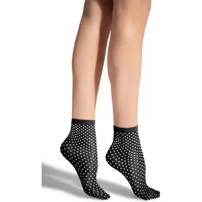 Wolford Satin Touch Dots Ankle Socks In Black/white