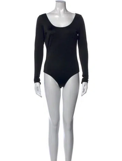Pre-owned Wolford Scoop Neck Long Sleeve Bodysuit In Black
