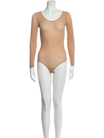 Pre-owned Wolford Scoop Neck Long Sleeve Bodysuit In Neutral