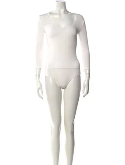 Pre-owned Wolford Scoop Neck Long Sleeve Bodysuit In Neutral