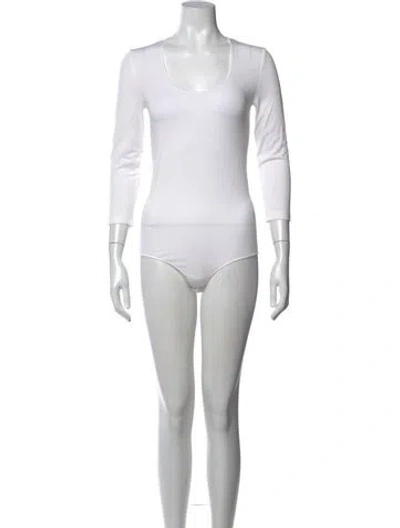 Pre-owned Wolford Scoop Neck Long Sleeve Bodysuit In Neutrals/white