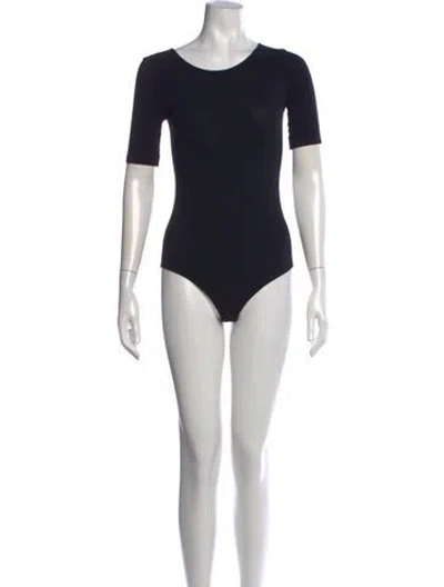Pre-owned Wolford Scoop Neck Short Sleeve Bodysuit In Black