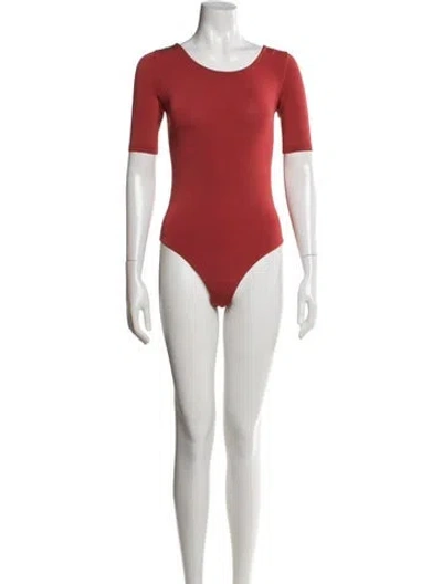 Pre-owned Wolford Scoop Neck Short Sleeve Bodysuit In Pink