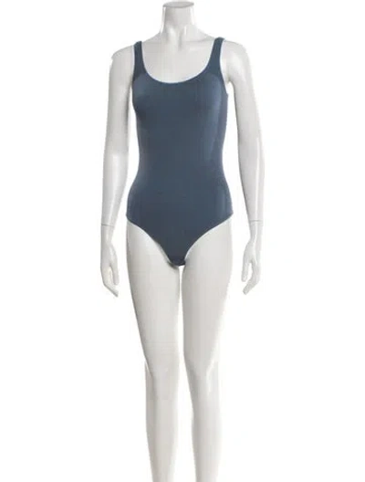 Pre-owned Wolford Scoop Neck Sleeveless Bodysuit In Blue