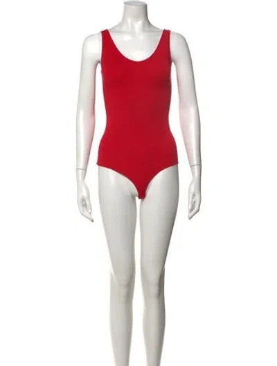 Pre-owned Wolford Scoop Neck Sleeveless Bodysuit In Red