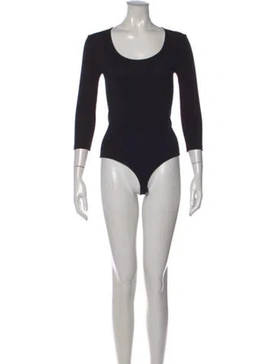 Pre-owned Wolford Scoop Neck Three-quarter Sleeve Bodysuit In Black