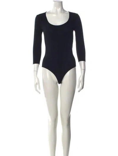 Pre-owned Wolford Scoop Neck Three-quarter Sleeve Bodysuit In Black