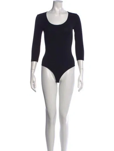 Pre-owned Wolford Scoop Neck Three-quarter Sleeve Bodysuit In Black